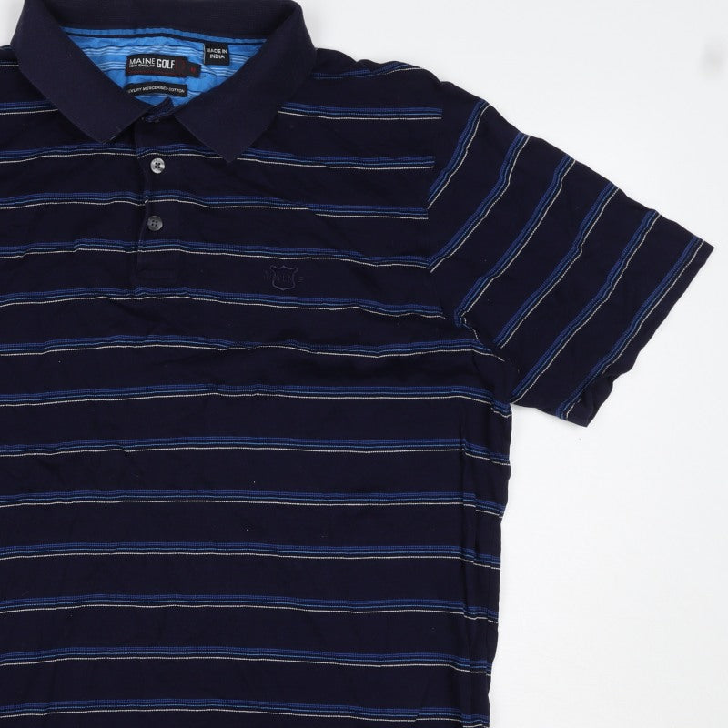 Maine Golf Men’s Blue Striped Cotton Polo Shirt Size M Short Sleeve