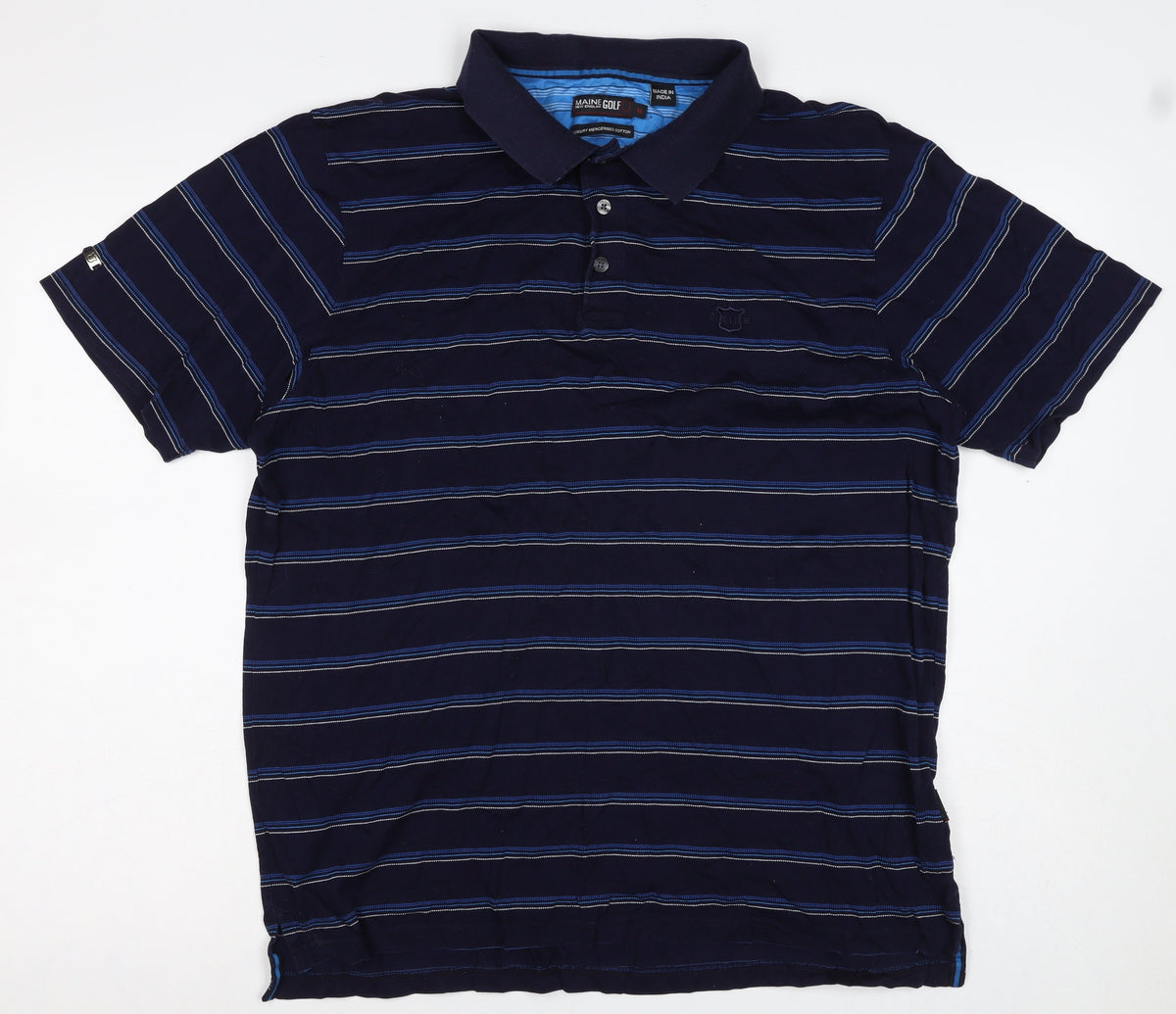 Maine Golf Men’s Blue Striped Cotton Polo Shirt Size M Short Sleeve