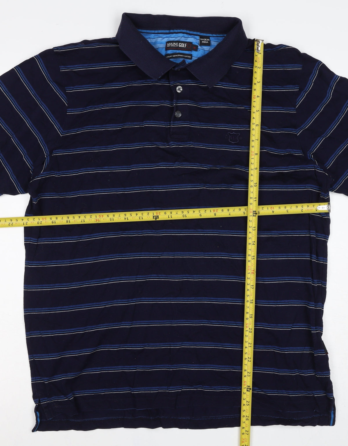 Maine Golf Men’s Blue Striped Cotton Polo Shirt Size M Short Sleeve