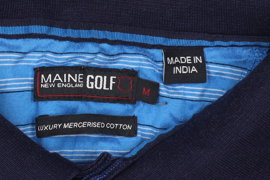 Maine Golf Men’s Blue Striped Cotton Polo Shirt Size M Short Sleeve