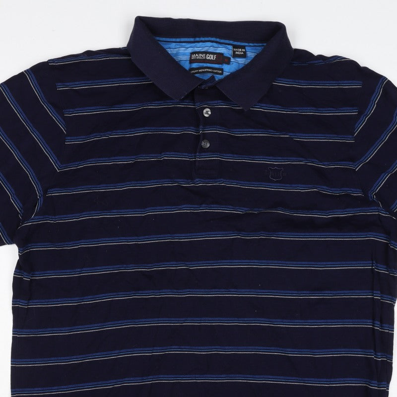 Maine Golf Men’s Blue Striped Cotton Polo Shirt Size M Short Sleeve