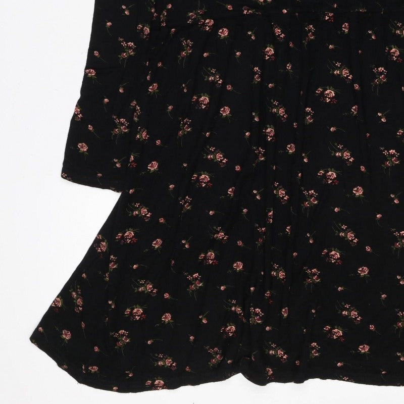 Wednesdays Girl Women Black Floral XS Fit & Flare Long Sleeve Dress