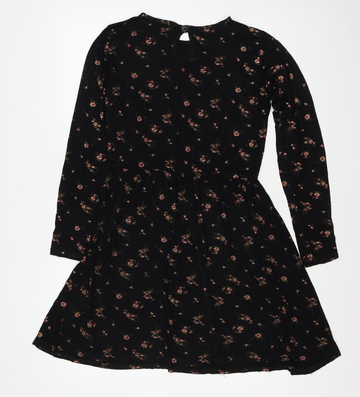 Wednesdays Girl Women Black Floral XS Fit & Flare Long Sleeve Dress