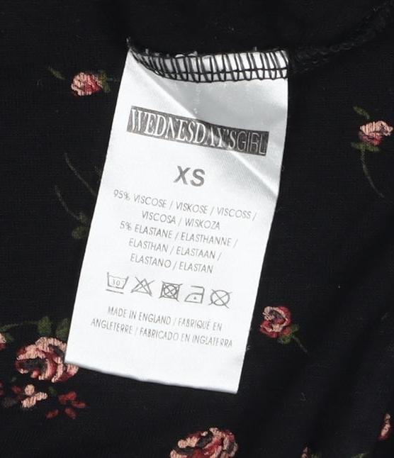 Wednesdays Girl Women Black Floral XS Fit & Flare Long Sleeve Dress