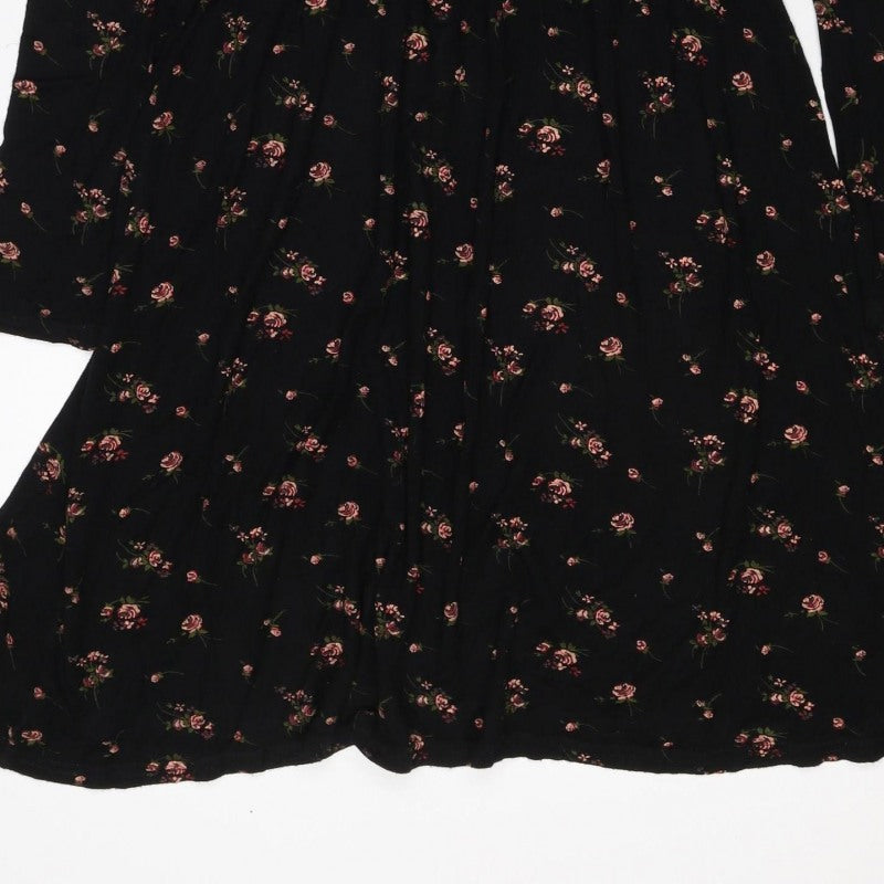 Wednesdays Girl Women Black Floral XS Fit & Flare Long Sleeve Dress