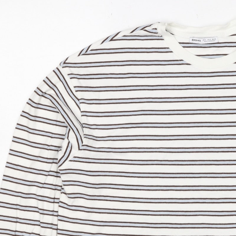 Bershka Women Multicoloured S Cropped Striped Long Sleeve T-Shirt
