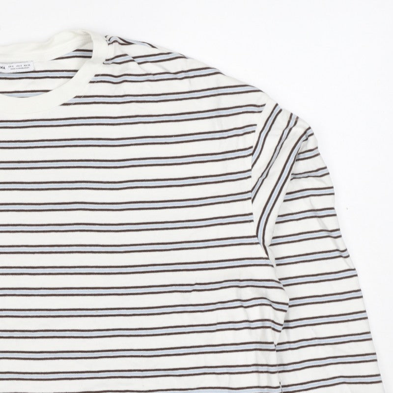 Bershka Women Multicoloured S Cropped Striped Long Sleeve T-Shirt