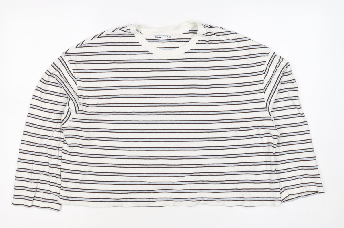 Bershka Women Multicoloured S Cropped Striped Long Sleeve T-Shirt