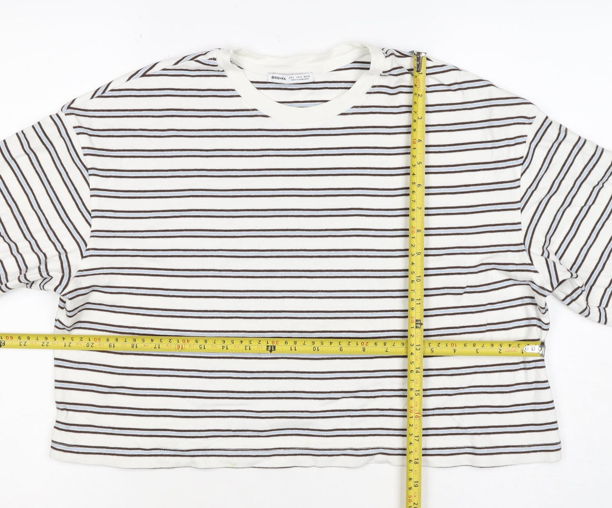 Bershka Women Multicoloured S Cropped Striped Long Sleeve T-Shirt