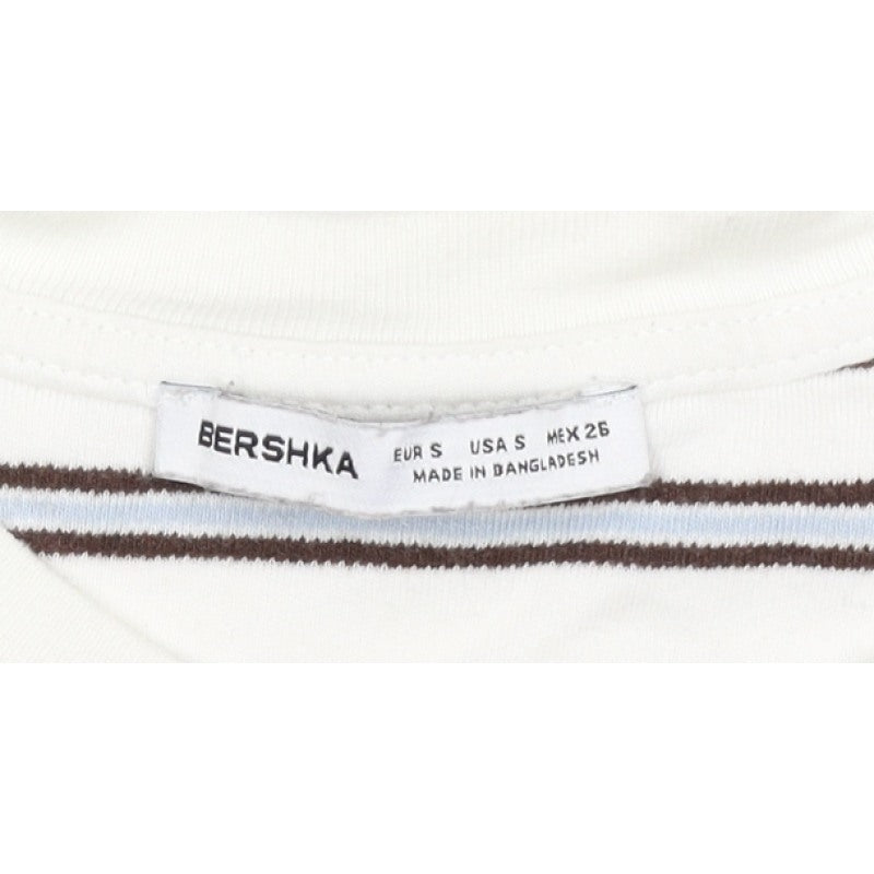 Bershka Women Multicoloured S Cropped Striped Long Sleeve T-Shirt