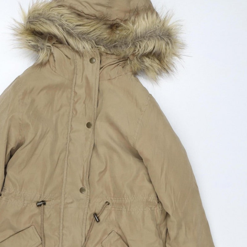 My New Standard Womens Beige M Fur Trim Hooded Parka Jacket