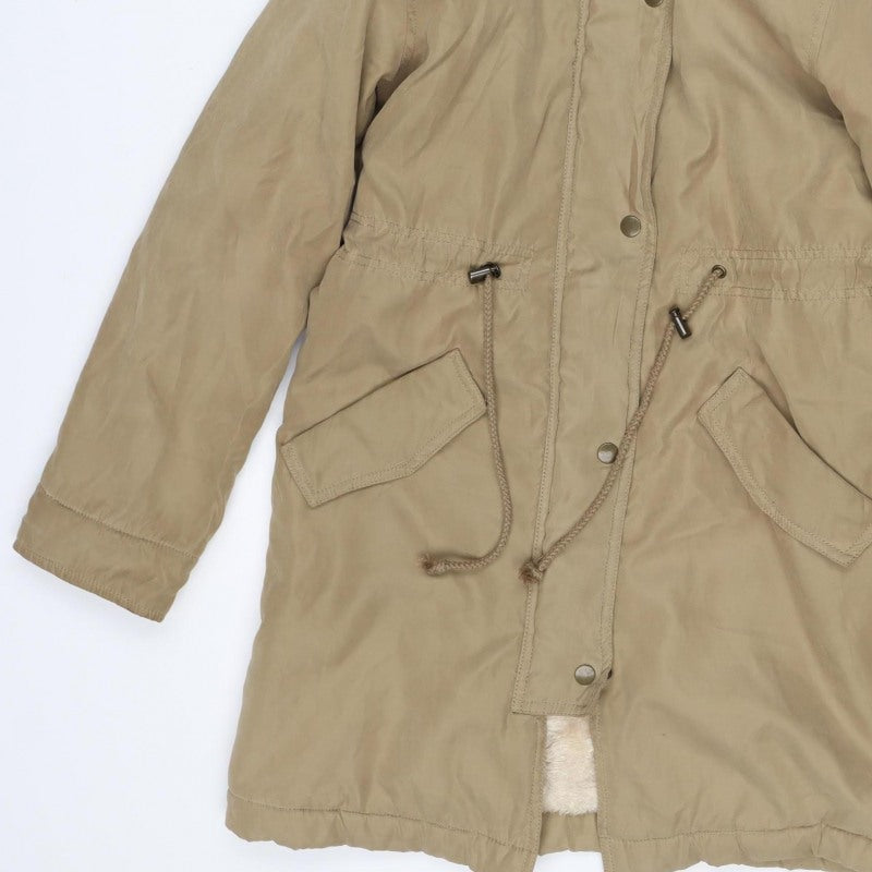 My New Standard Womens Beige M Fur Trim Hooded Parka Jacket