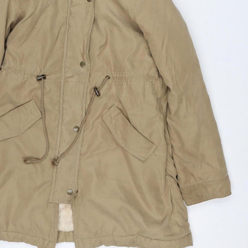 My New Standard Womens Beige M Fur Trim Hooded Parka Jacket