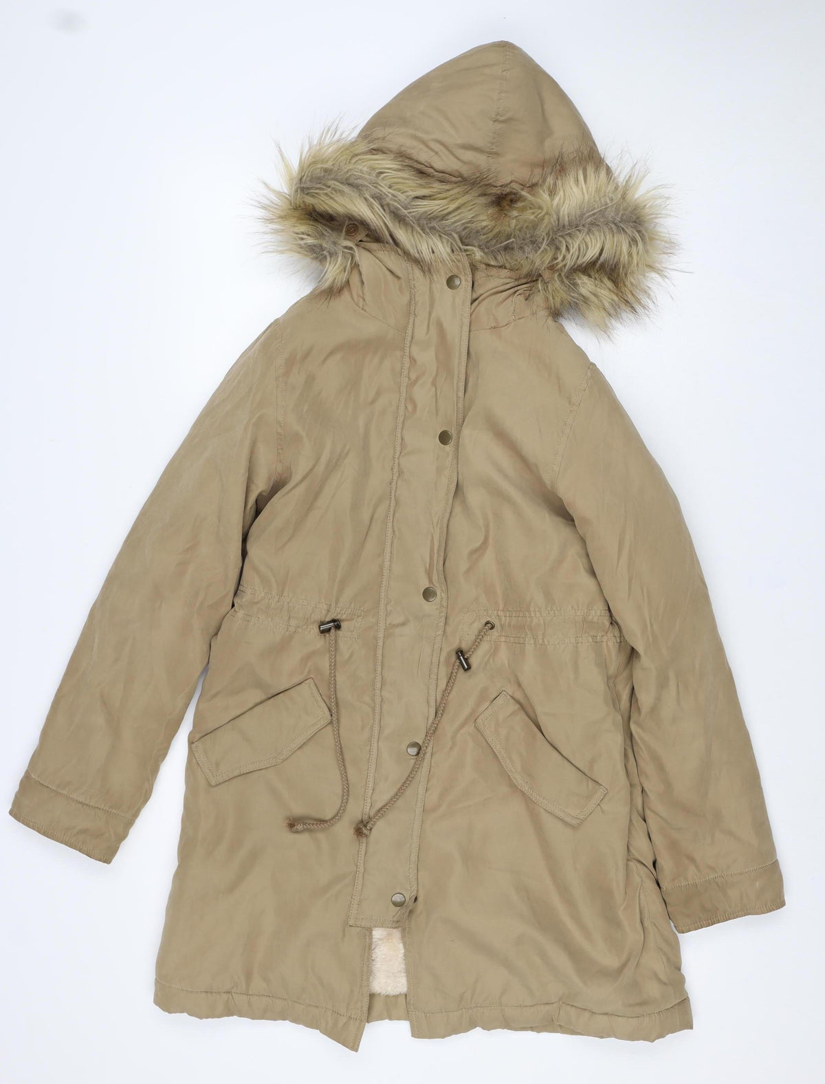 My New Standard Womens Beige M Fur Trim Hooded Parka Jacket