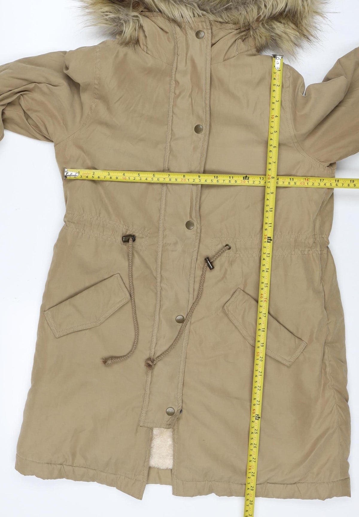 My New Standard Womens Beige M Fur Trim Hooded Parka Jacket