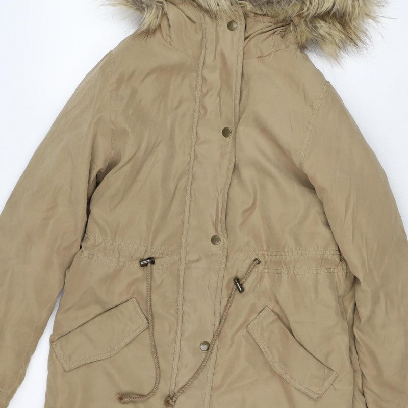 My New Standard Womens Beige M Fur Trim Hooded Parka Jacket