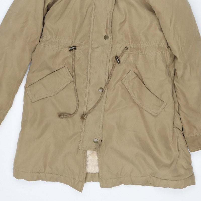 My New Standard Womens Beige M Fur Trim Hooded Parka Jacket