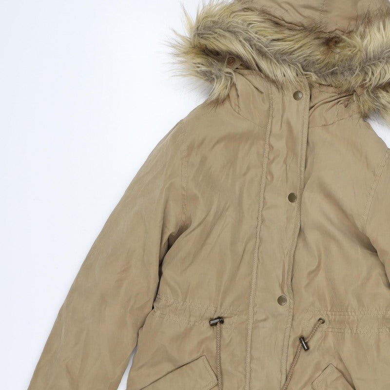 My New Standard Womens Beige M Fur Trim Hooded Parka Jacket