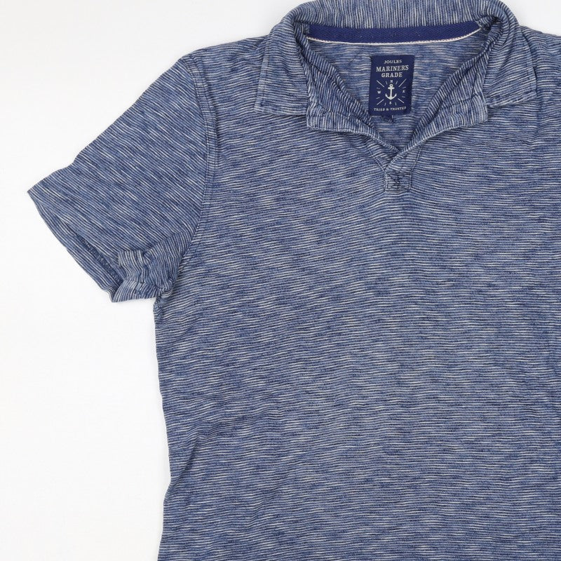 Joules Mens Blue Striped Cotton Nautical Short Sleeve Polo Shirt S