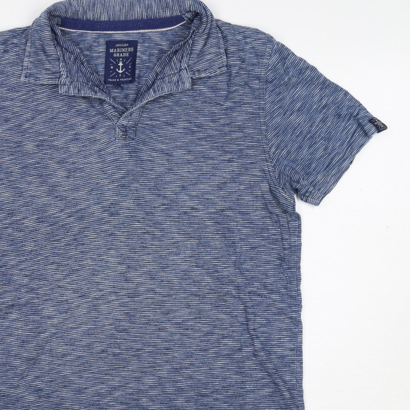 Joules Mens Blue Striped Cotton Nautical Short Sleeve Polo Shirt S