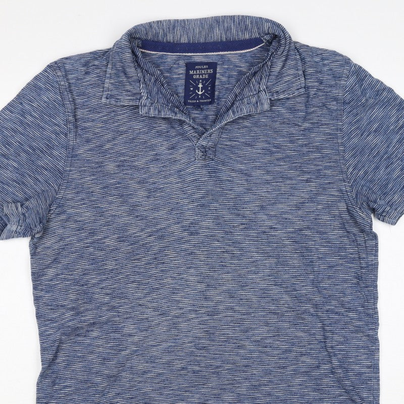 Joules Mens Blue Striped Cotton Nautical Short Sleeve Polo Shirt S