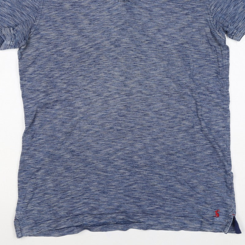 Joules Mens Blue Striped Cotton Nautical Short Sleeve Polo Shirt S