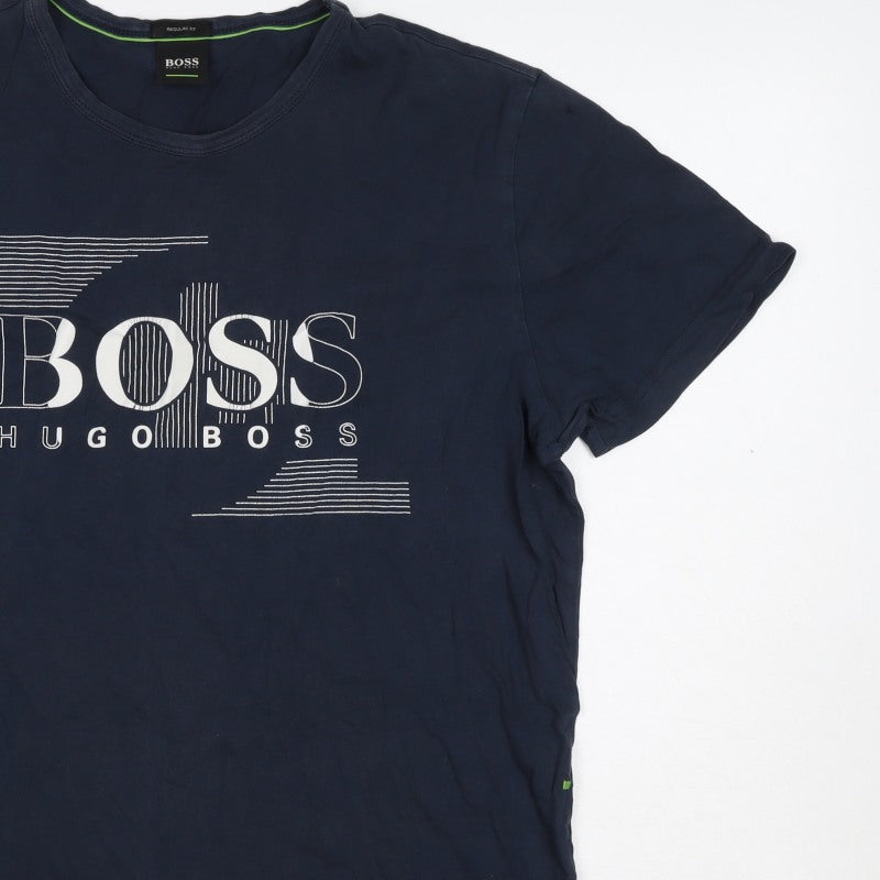 Hugo Boss Men’s Navy Blue M Regular Fit Logo Graphic Cotton T-Shirt