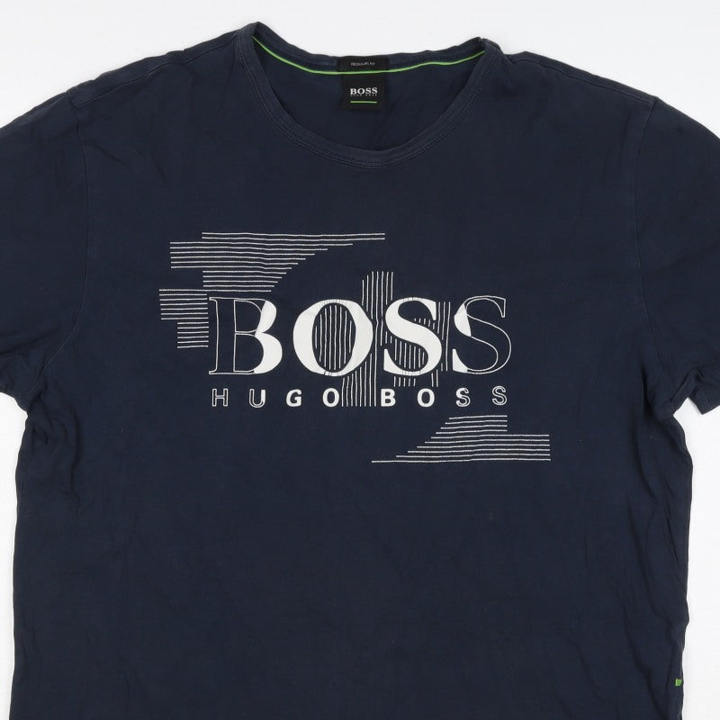 Hugo Boss Men’s Navy Blue M Regular Fit Logo Graphic Cotton T-Shirt
