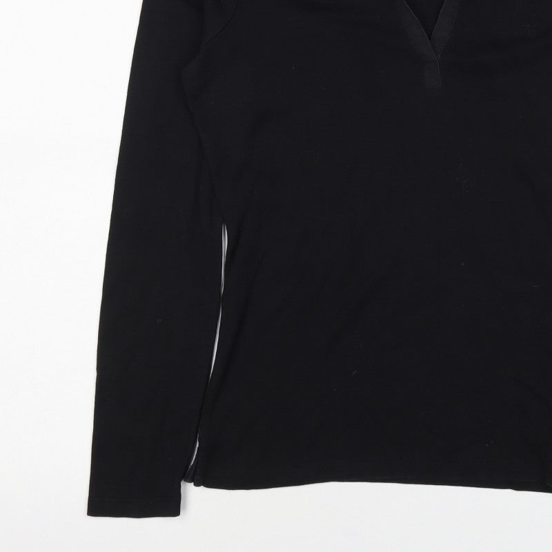 Esprit Women’s Black L Long Sleeve Cotton Jersey Polo Top Collared