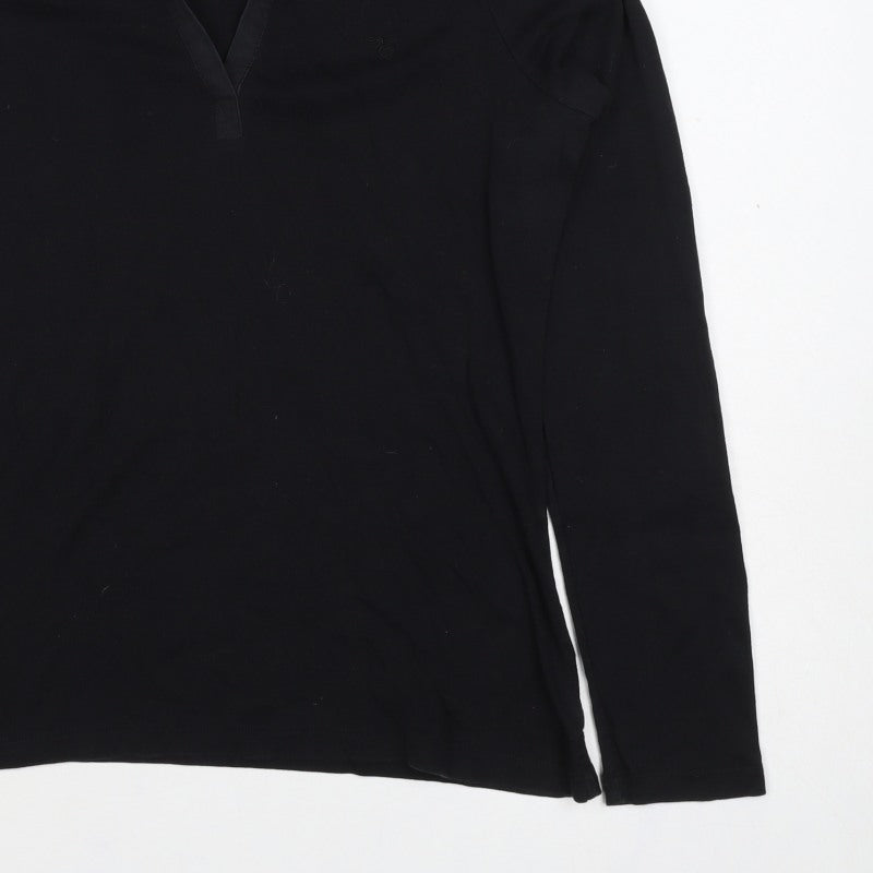 Esprit Women’s Black L Long Sleeve Cotton Jersey Polo Top Collared