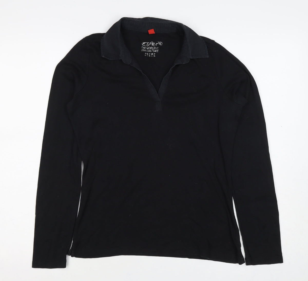 Esprit Women’s Black L Long Sleeve Cotton Jersey Polo Top Collared