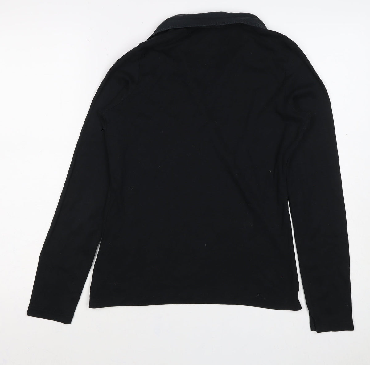 Esprit Women’s Black L Long Sleeve Cotton Jersey Polo Top Collared