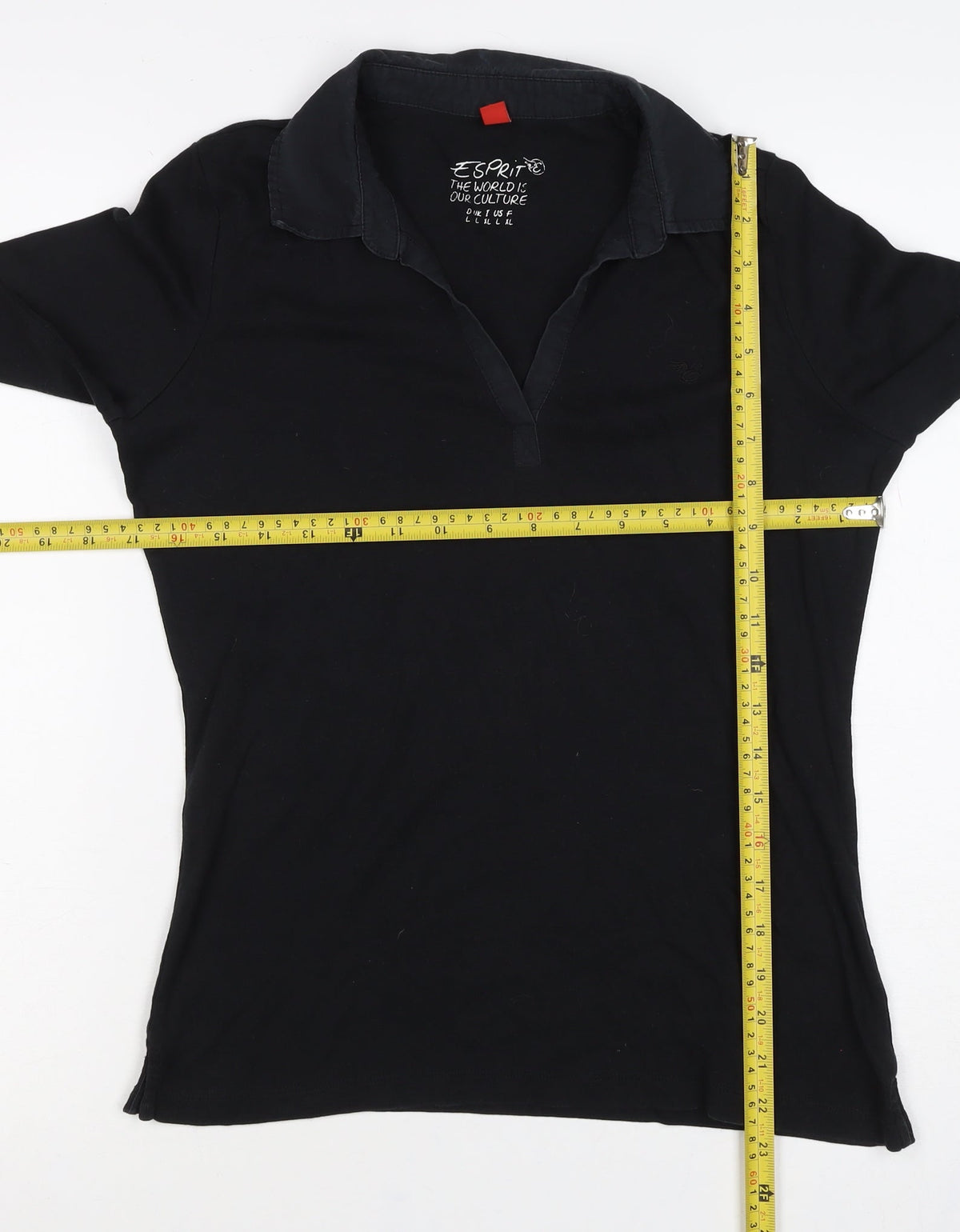Esprit Women’s Black L Long Sleeve Cotton Jersey Polo Top Collared