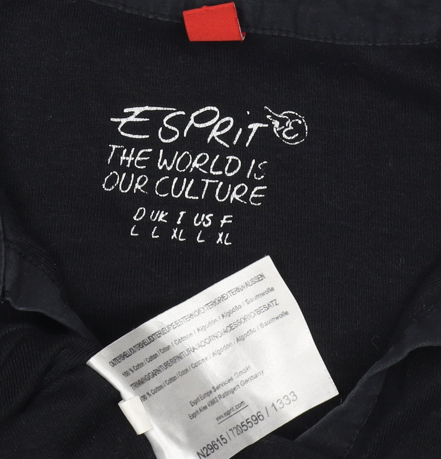 Esprit Women’s Black L Long Sleeve Cotton Jersey Polo Top Collared