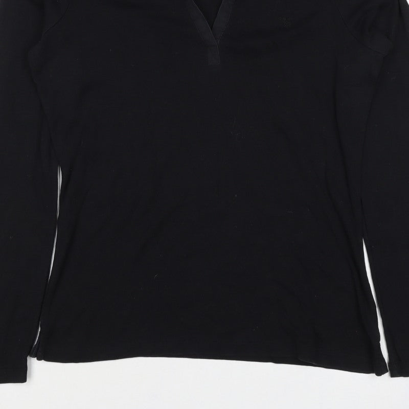 Esprit Women’s Black L Long Sleeve Cotton Jersey Polo Top Collared