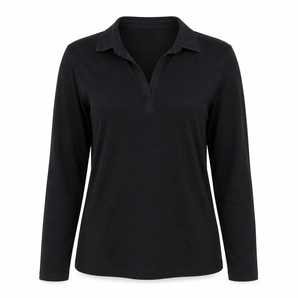 Esprit Women’s Black L Long Sleeve Cotton Jersey Polo Top Collared