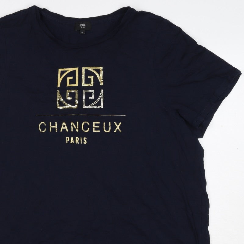 River Island Women Blue Size 20 Paris Sequin Short Sleeve T-Shirt