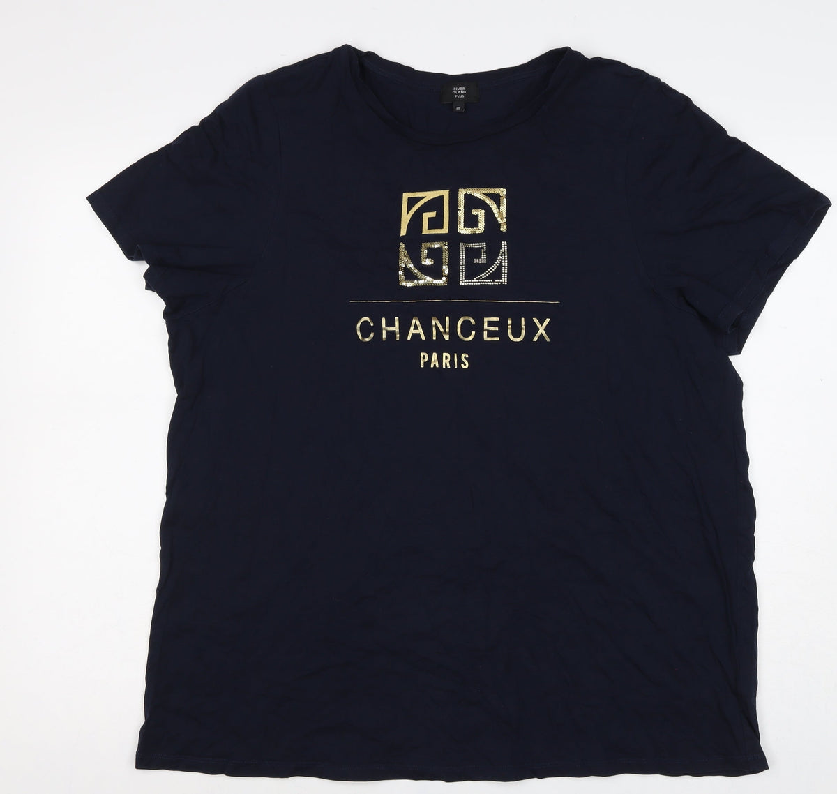 River Island Women Blue Size 20 Paris Sequin Short Sleeve T-Shirt