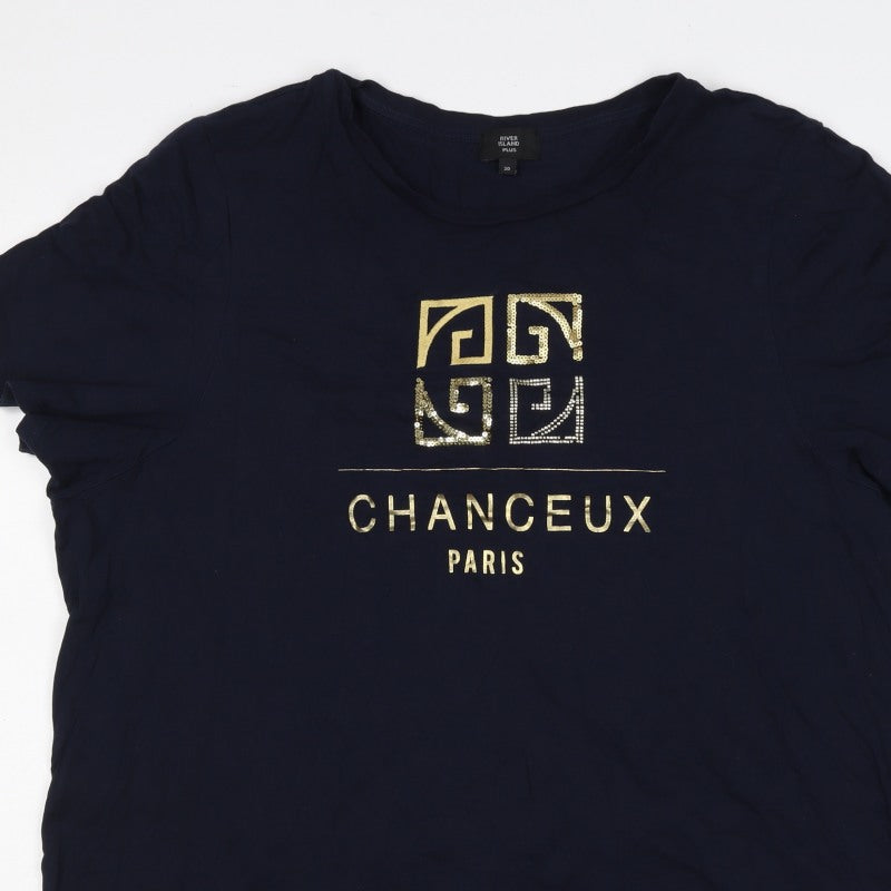 River Island Women Blue Size 20 Paris Sequin Short Sleeve T-Shirt