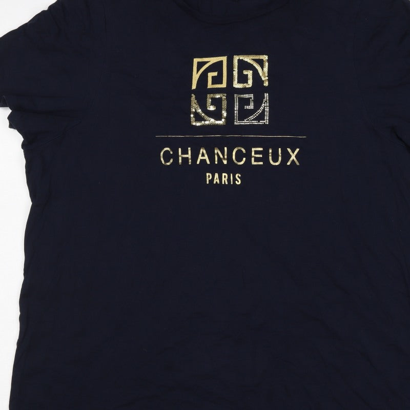 River Island Women Blue Size 20 Paris Sequin Short Sleeve T-Shirt