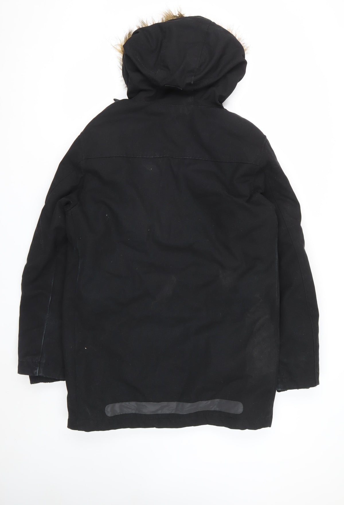 H&M LOGG Men’s Black S Fur Trim Hooded Cotton Blend Parka Coat