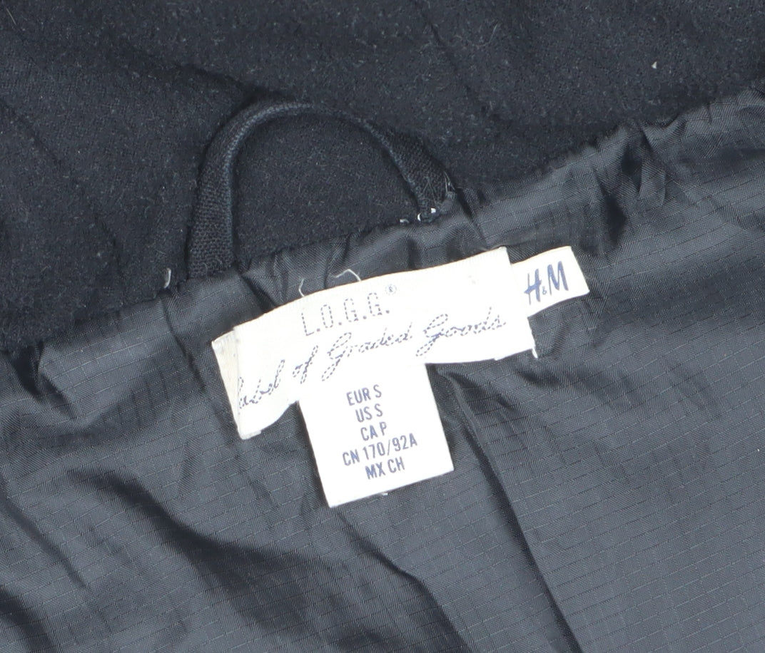 H&M LOGG Men’s Black S Fur Trim Hooded Cotton Blend Parka Coat