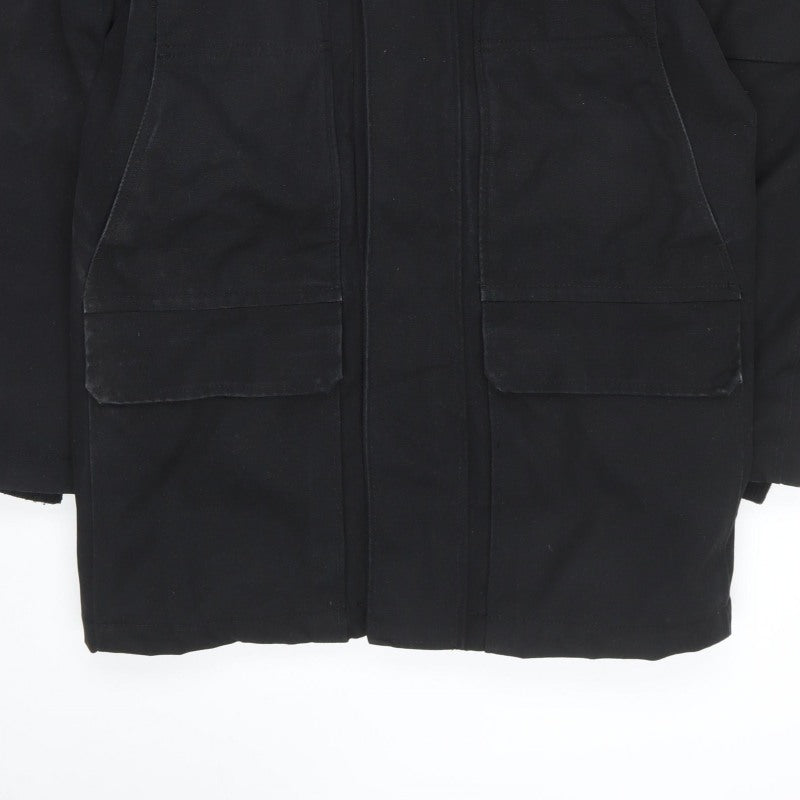H&M LOGG Men’s Black S Fur Trim Hooded Cotton Blend Parka Coat
