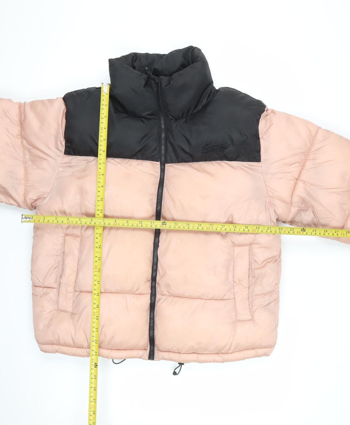 Pull&Bear Women Pink Black M Puffer Jacket Quilted Full Zip