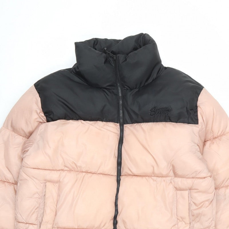 Pull&Bear Women Pink Black M Puffer Jacket Quilted Full Zip