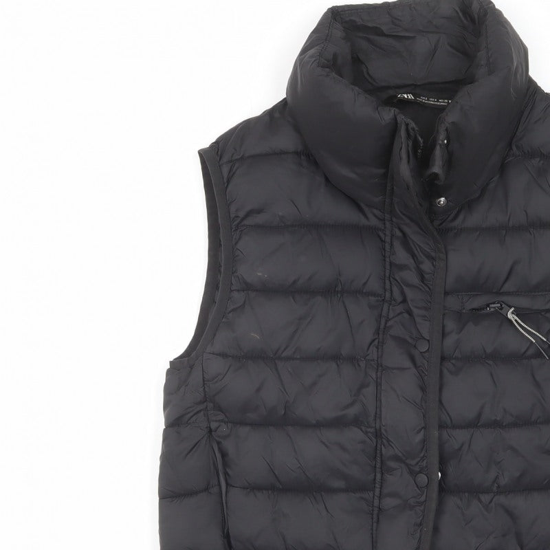 Zara Womens Black S Puffer Gilet Quilted Padded Zip