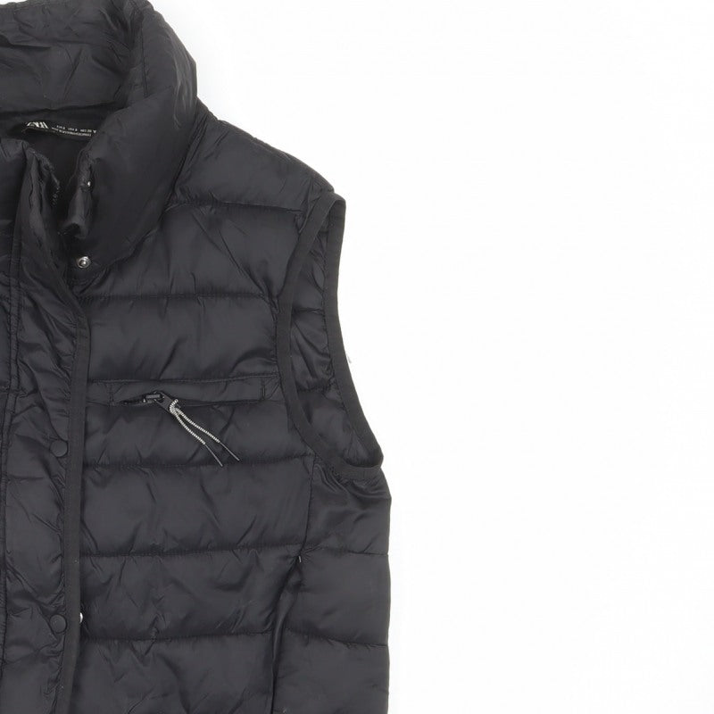Zara Womens Black S Puffer Gilet Quilted Padded Zip