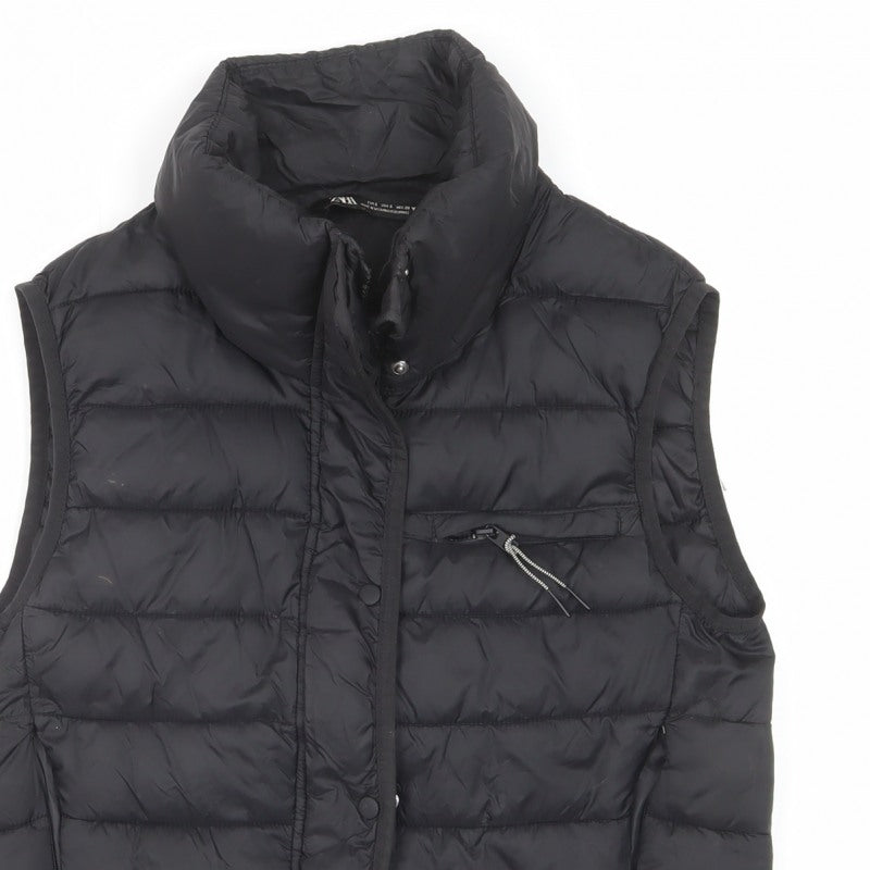 Zara Womens Black S Puffer Gilet Quilted Padded Zip
