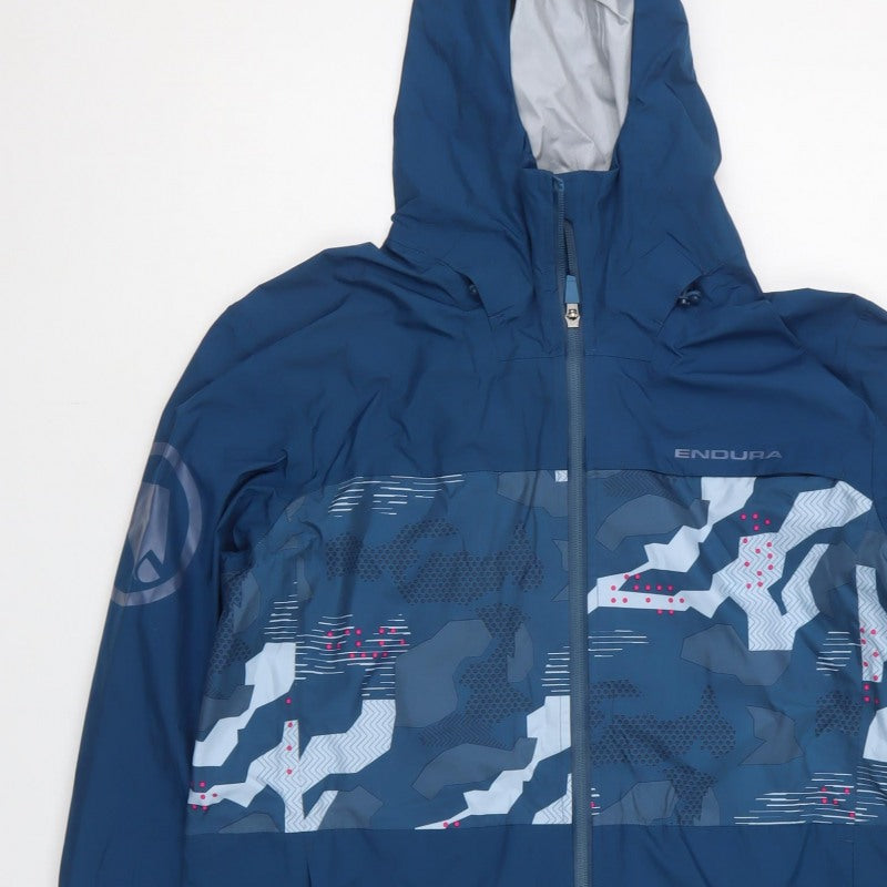 Endura Men’s Blue M Camo Hooded Cycling Windbreaker Jacket