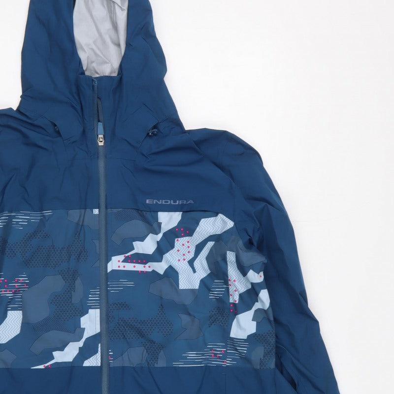 Endura Men’s Blue M Camo Hooded Cycling Windbreaker Jacket